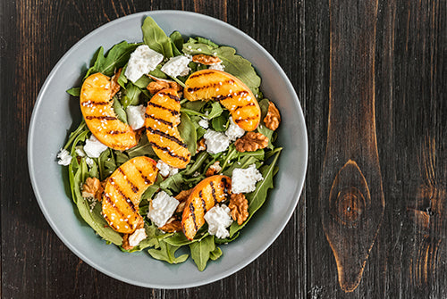 Arugula Grilled Fruit Salad with Focaccia Croutons
