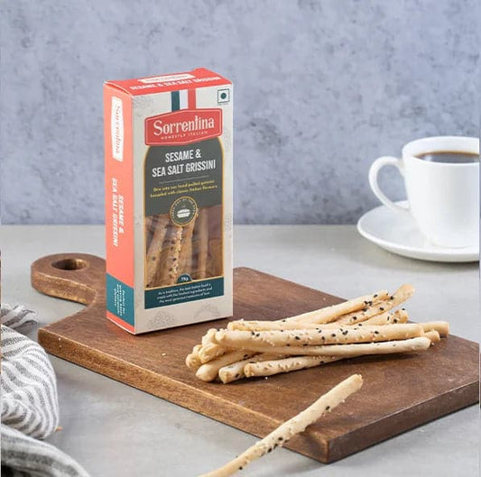 Sesame & Sea Salt Grissini (90 gms) - Perfect with Creamy Sauces & Cheese-Based Dips