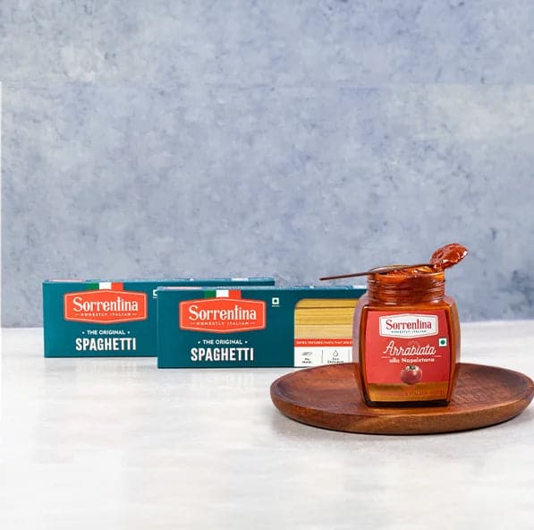 Spaghetti Pasta (500g x 2) + Arrabiata Pasta Sauce (330g) - 100% Durum Wheat - Made With Real Tomatoes